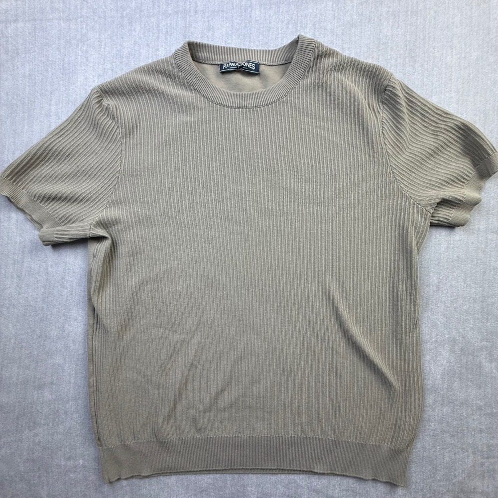 PJ Paul Jones Mens Short Sleeve Ribbed Knit Sweater Shirt Olive Taupe Large L